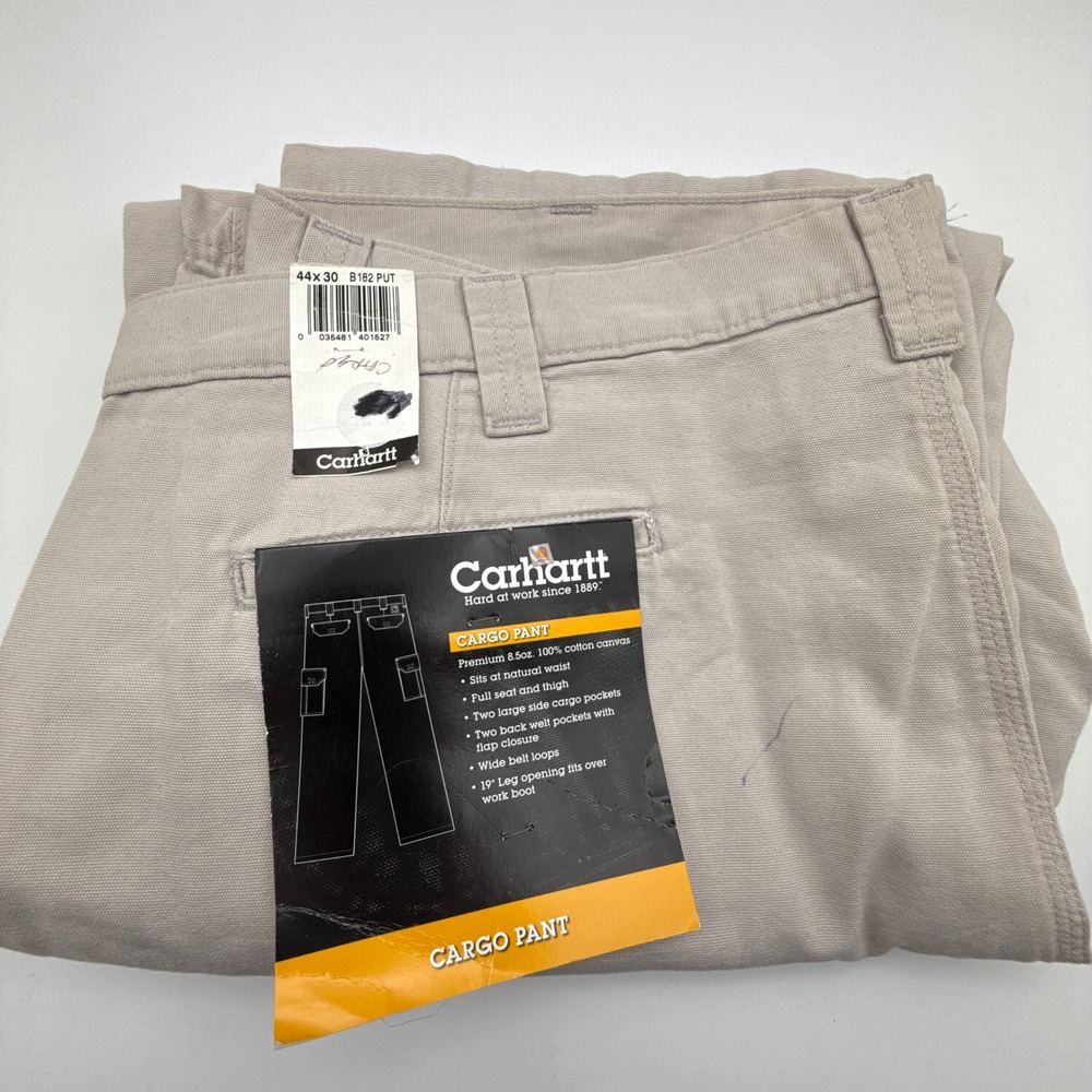 Carhartt B182 PUT Cotton Canvas Cargo Pants Mens 44x30 Dungaree Fit Tan Beige